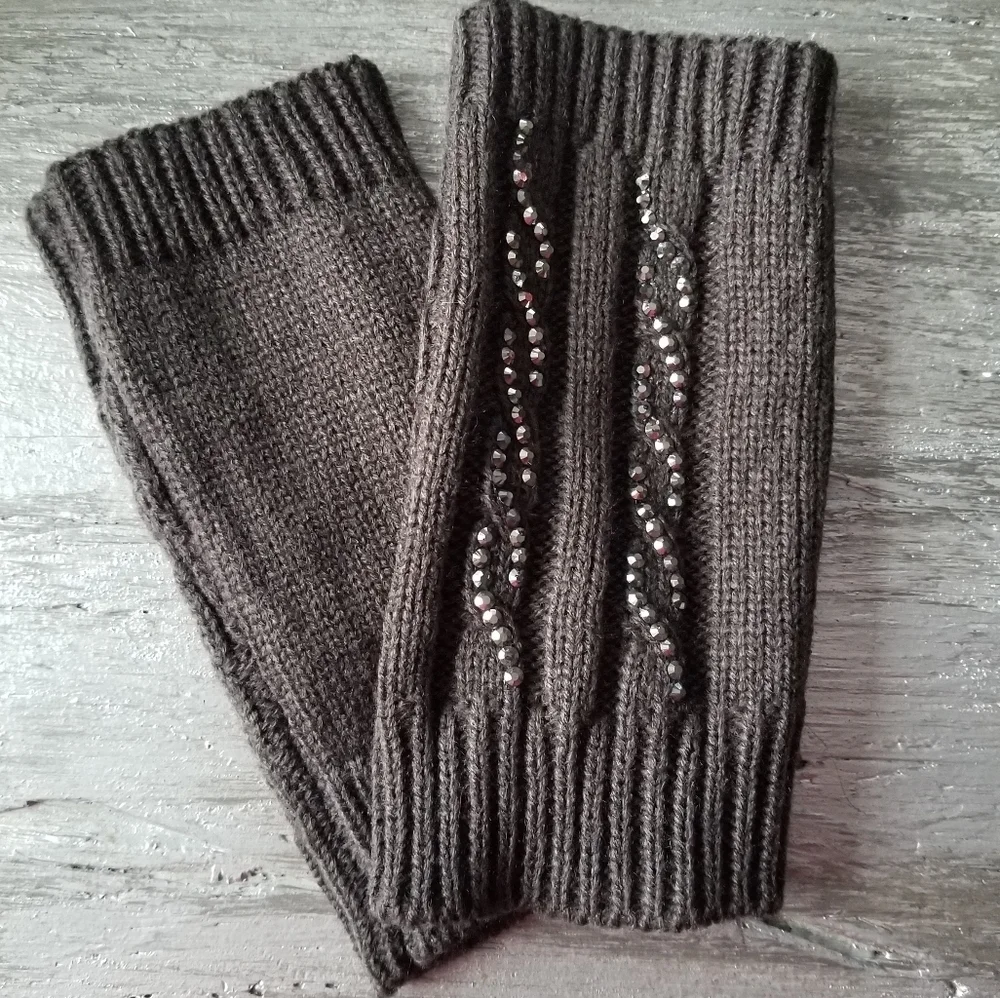 4 colors Rhinestone detailed fringerless mittens